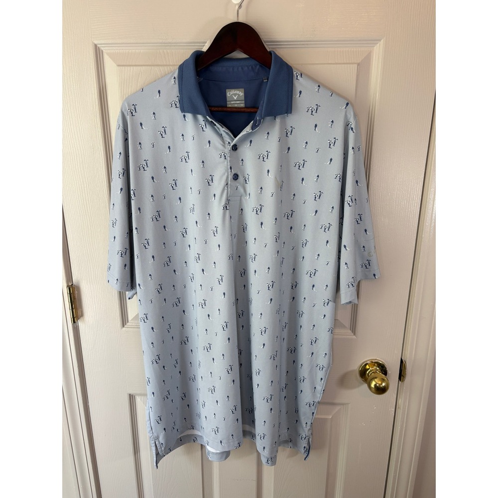 Callaway Opti-Dri Mens XL Blue Herringbone Golfer Umbrella Print Golf Polo Shirt